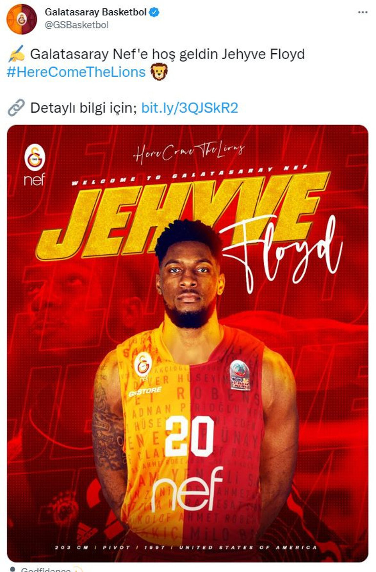 Fenerbahçe Bekodan ayrılan Jeyhve Floyd, Galatasaray Nefe imza attı