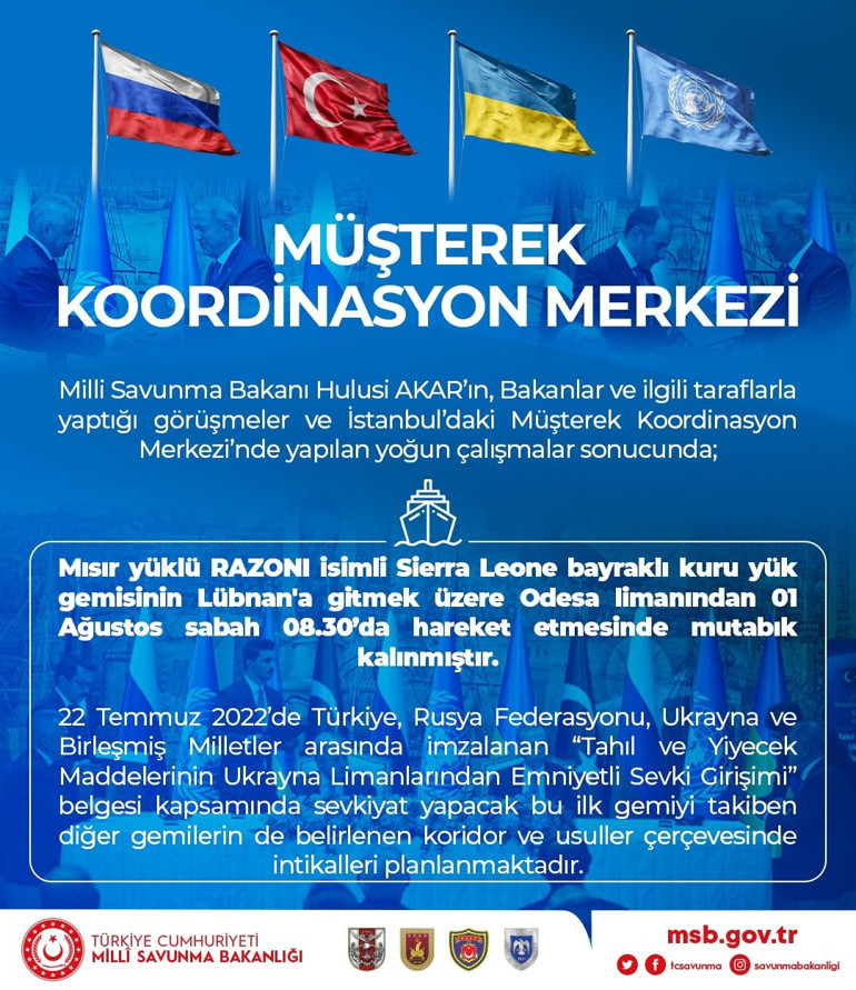 Son dakika... MSB duyurdu Tahıl sevkiyatı başladı: İlk gemi hareket etti