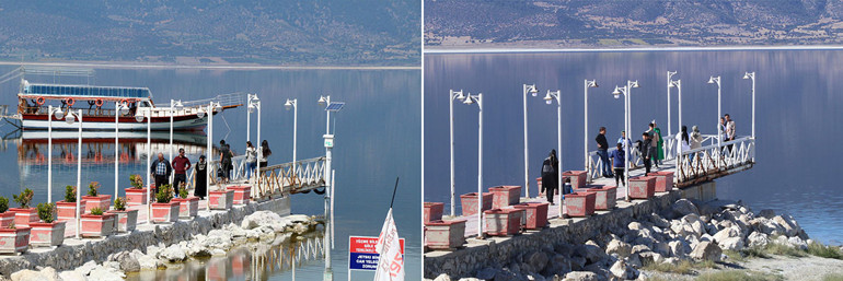 Burdur Gölünden üzen haber 5 yıl önce suyun içinde kalan iskele, 18 metre uzaklaştı