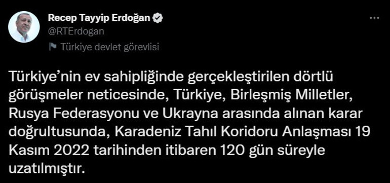 Son dakika: Karadeniz Tahıl Anlaşması uzatıldı Cumhurbaşkanı Erdoğan ve Zelenskiden peş peşe açıklamalar...