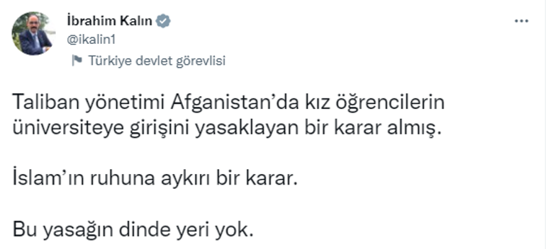 Cumhurbaşkanlığı Sözcüsü İbrahim Kalından Talibana tepki