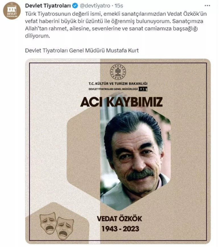 Tiyatro oyuncusu Vedat Özkök hayatını kaybetti