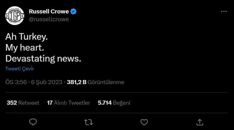 Dünya yıldızlarından Türkiye’ye taziye ve destek mesajları yağdı