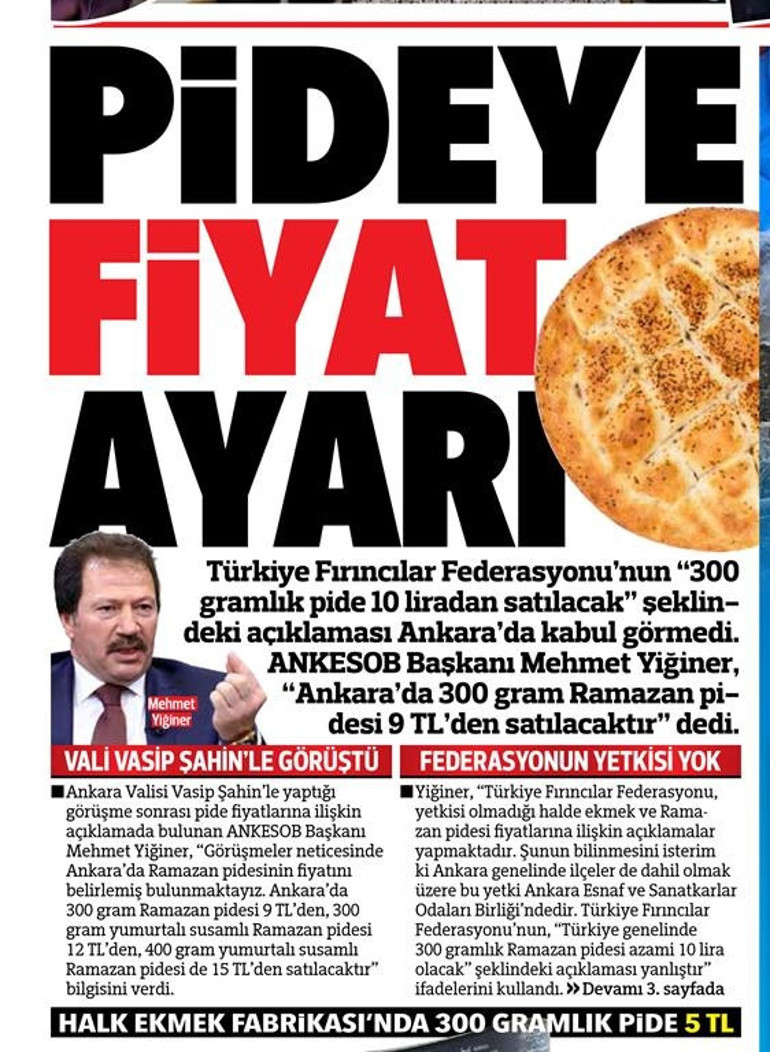 ATO üyesi fırınlar da pideyi 9 TL’den satıyor