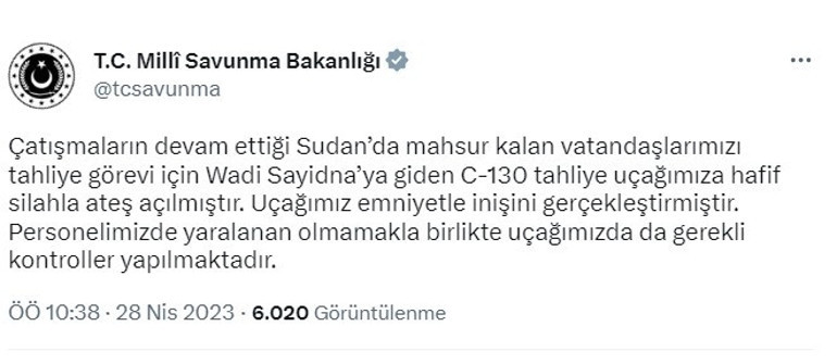 Son dakika: Sudana giden Türk uçağına saldırı