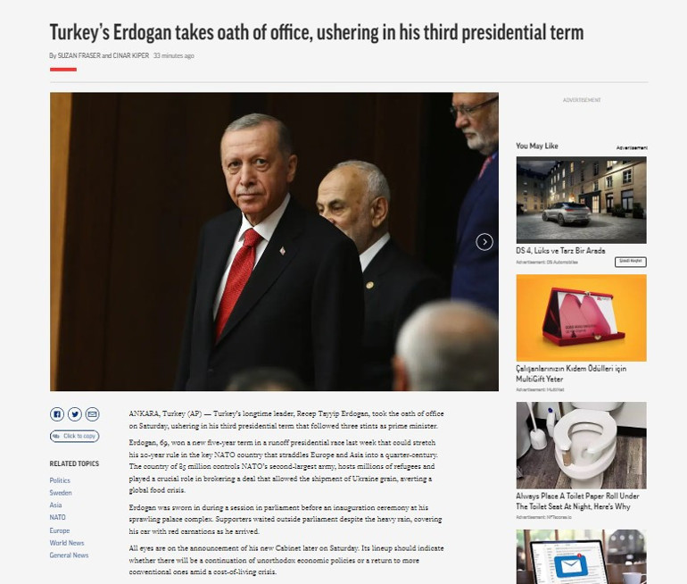 Cumhurbaşkanı Erdoğanın yemin töreni dünya basınında...