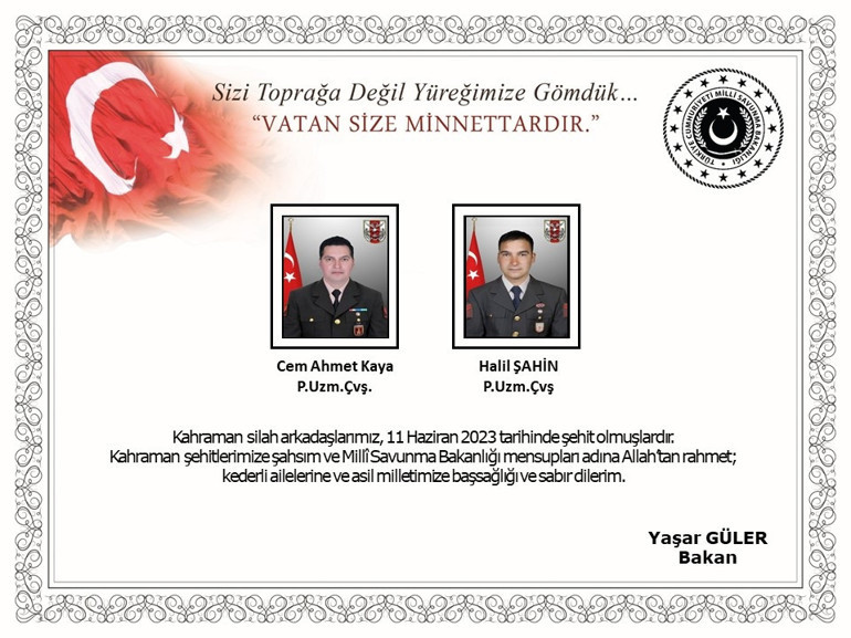 Milli Savunma Bakanlığı acı haberi açıkladı... İki asker şehit