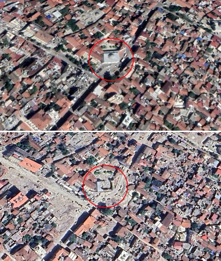 Kahramanmaraş, Hatay, ve Adıyamanda depremin yıktığı simge yerler uydudan görüntülendi
