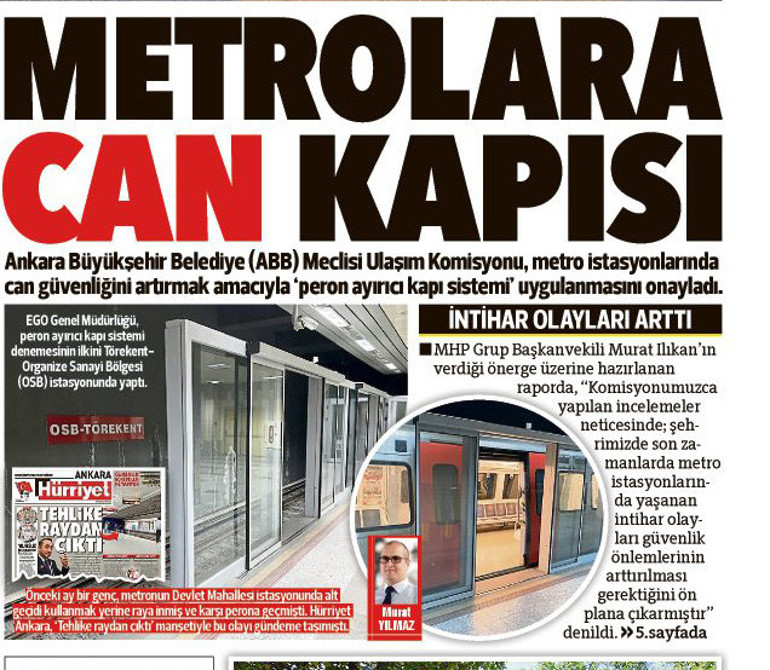 Kızılay istasyonuna peron ayırıcı kapı