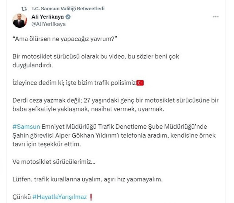 Samsunda polisin motosikletli gence sözleri duygulandırdı: Bakan Yerlikayadan teşekkür telefonu