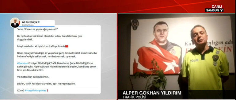Samsunda polisin motosikletli gence sözleri duygulandırdı: Bakan Yerlikayadan teşekkür telefonu