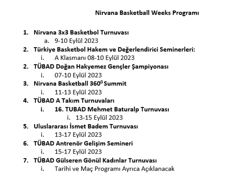 TÜBAD turnuvaları Antalyada Anadolu Efes, Galatasaray, Beşiktaş, Pınar Karşıyaka, CSKA Moskova...