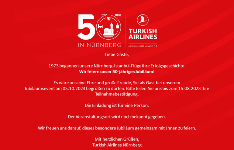 Nürnberg Türk Hava Yolları 50. yılını kutlayacak