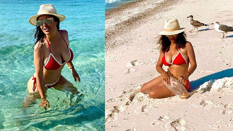 Filtresiz fotoğraflarla yakalanmıştı: Yine bikinili poz verdi, bu sefer önlemini baştan aldı
