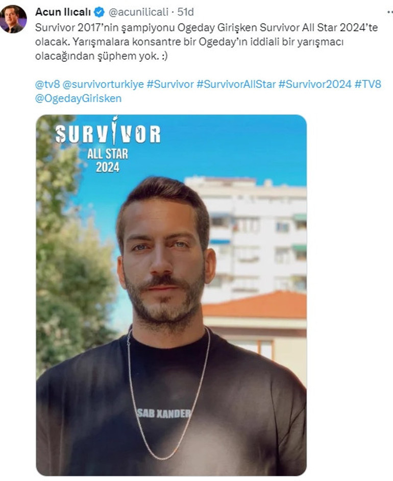 Acun Ilıcalı üçüncü yarışmacıyı açıkladı Eski şampiyon Survivorda