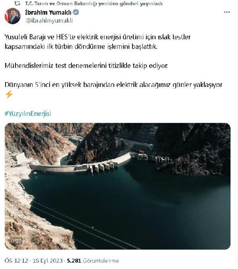 Bakan Yumaklıdan Yusufeli Barajı açıklaması
