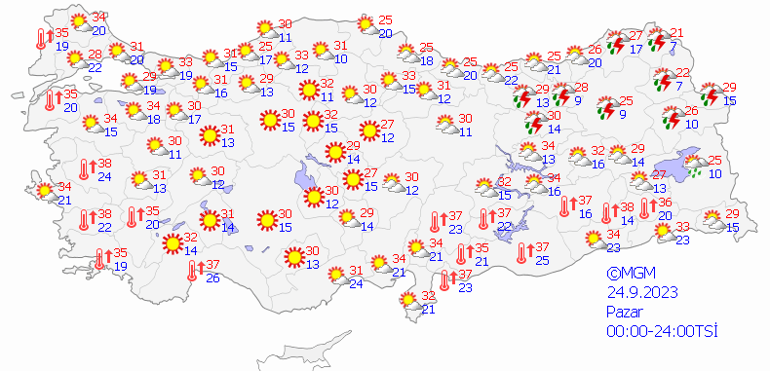 Hava durumu tahminlerini Meteoroloji yayınladı | Pazar günü (24 Eylül) hava nasıl olacak Sıcaklıklar artıyor İşte il il hava durumu raporu...