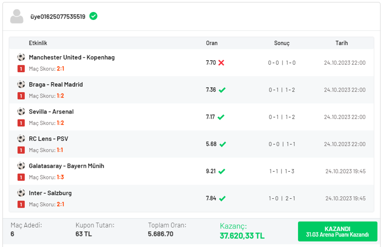 Galatasaray-Bayern maçının skorunu bildi, 38 bin TL kazandı Sistemli iddaa kuponu...
