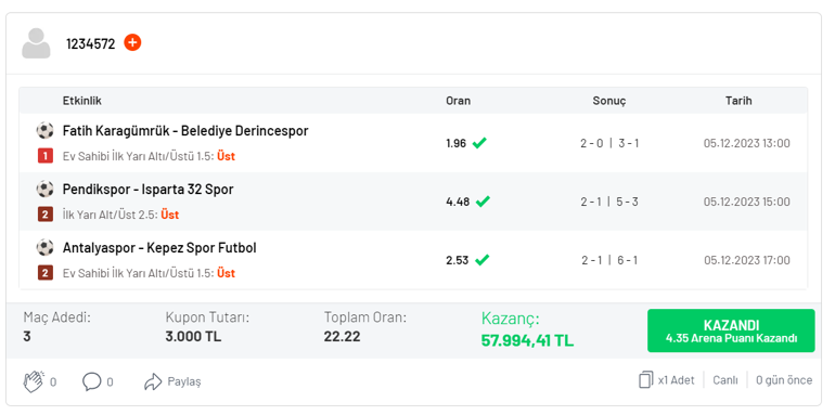 3 maçlık iddaa kuponu yaptı, 45 dakikada 57 bin 994 TL kazandı Ziraat Türkiye Kupası...