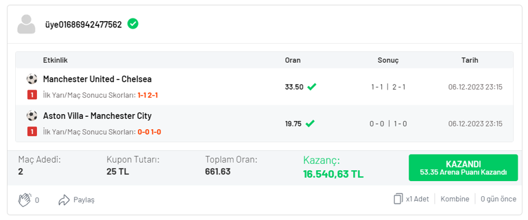 iddaada yeni oyun başladı İY/MS Skor tahmini yaptı, 2 maçta 661,63 oranla kazandı...