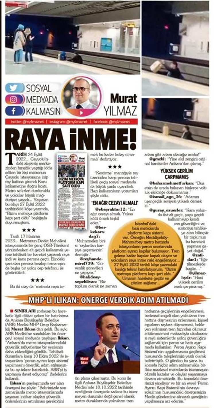 Ankara metrosu için bir kez daha ‘peron ayırıcı kapı sistemi’ çağrısı