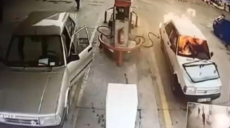 LPG dolumu sırasında dehşet Otomobil bomba gibi patladı