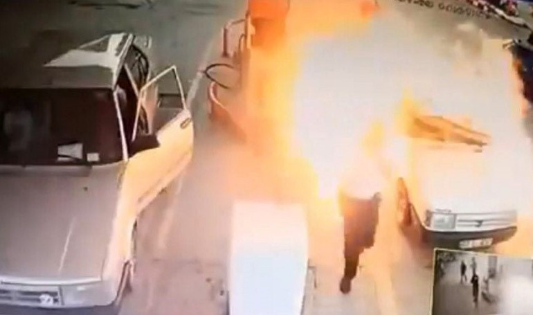 LPG dolumu sırasında dehşet Otomobil bomba gibi patladı