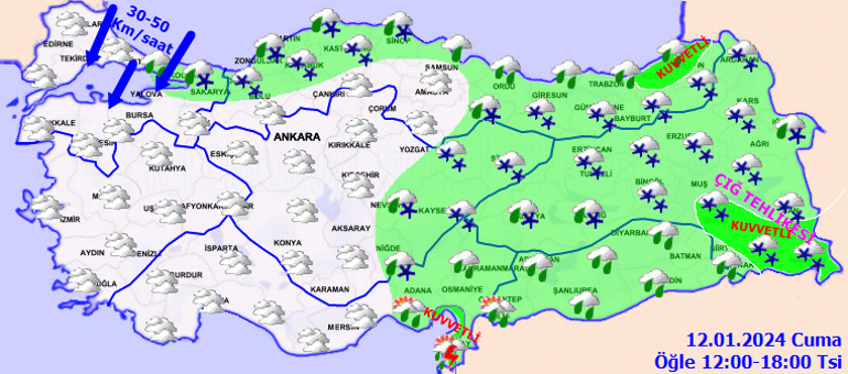Son dakika hava durumu tahminlerini Meteoroloji il il yayınladı... Yoğun kar ve sağanak uyarısı Bugün (12 Ocak) hava nasıl olacak İstanbulda yağmur var mı