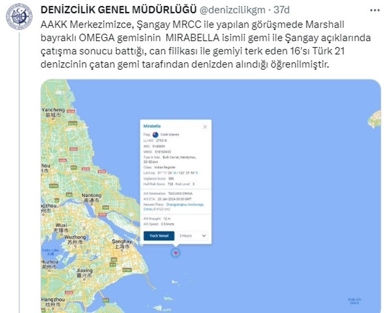 Şangay açıklarındaki gemi battı... 16sı Türk 21 denizci tahliye edildi