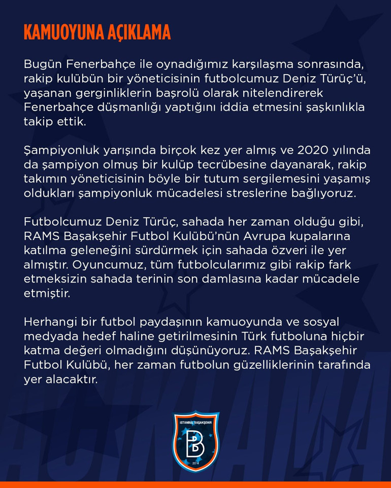 Başakşehirde Deniz Türüç çok sinirlendi, Fenerbahçede Selahattin Bakiden tepki geldi