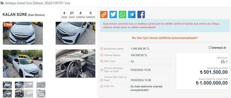 Otomobiller yarı fiyatına satılıyor... 30 bin liraya da var 300 bin liraya da... İşte icralık araçlar