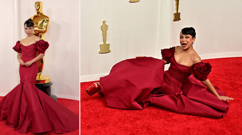 Tam ödülünü almaya sahneye çıkıyordu ki.... Yetişin, fermuarım patladı