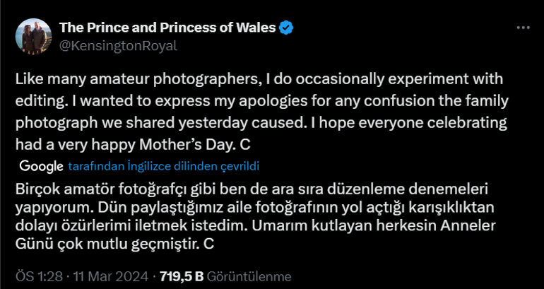 Ajanslar acil koduyla iptal etmişti: Tartışmalı fotoğrafa Kate Middletondan açıklama geldi