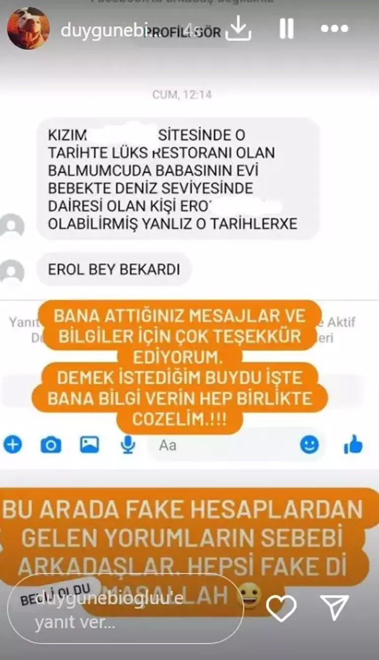 Türkiyenin konuştuğu olayda çarpıcı gelişme: Duygu Nebioğluna gelen baba Erolla ilgili mesaj dikkat çekti