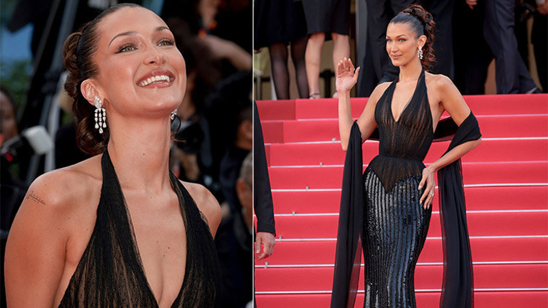 Bella Hadidden sessiz Filistin eylemi... Kendi sustu kefiye elbisesi konuştu...