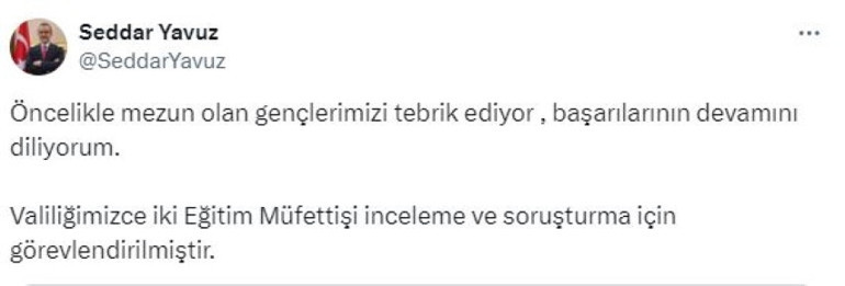 Kız öğrenciler, kıyafet gerekçesiyle mezuniyet törenine alınmamıştı... Valilik açıklama yaptı: Müfettiş görevlendirildi