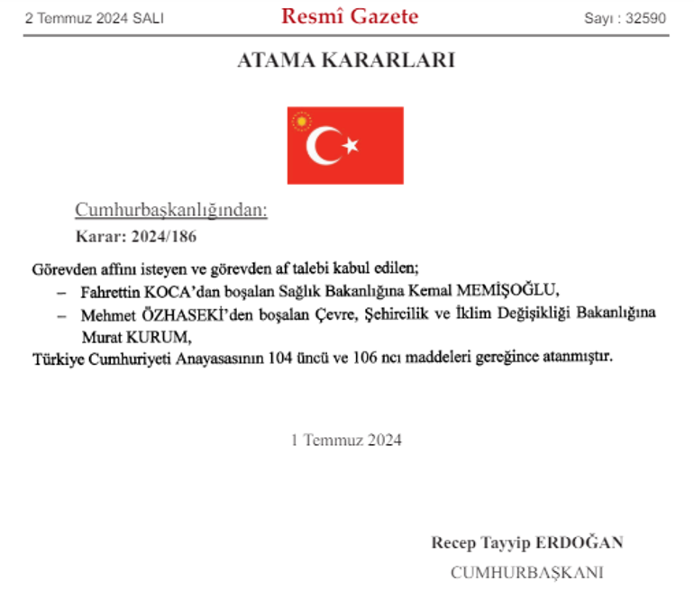 Son dakika: Kabinede görev değişimleri Resmi Gazetede yayımlandı