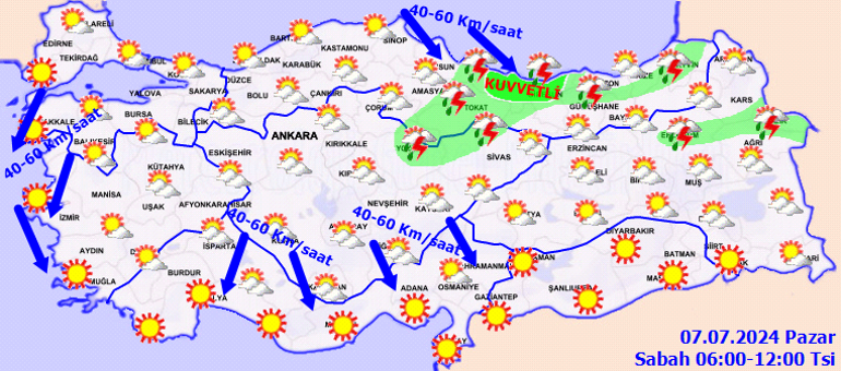 Hava durumu tahminleri il il 7 Temmuz 2024 | Bugün hava nasıl olacak Pazar günü yağmur var mı Meteorolojiden 5 ile kuvvetli sağanak uyarısı