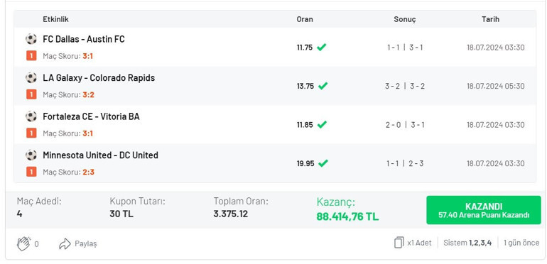 Gece maçlarına iddaa oynadı, 3375 oran tutturdu 4 maçlık iddaa kuponu...