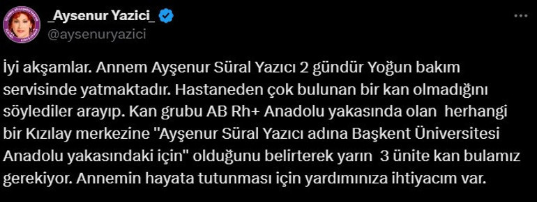 Bir dönemin ünlü sunucusu Ayşenur Yazıcı yoğun bakımda: Annemin hayata tutunması için yardımınıza ihtiyacım var.