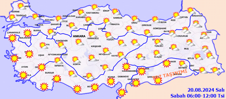 Hava durumu tahminleri il il yayınlandı | Bugün (20 Ağustos) hava nasıl olacak Havalar ne zaman serinleyecek Meteorolojiden 7 ile sağanak uyarısı