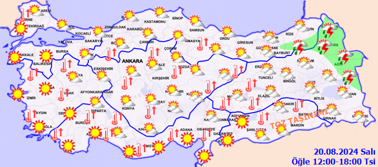 Hava durumu tahminleri il il yayınlandı | Bugün (20 Ağustos) hava nasıl olacak Havalar ne zaman serinleyecek Meteorolojiden 7 ile sağanak uyarısı