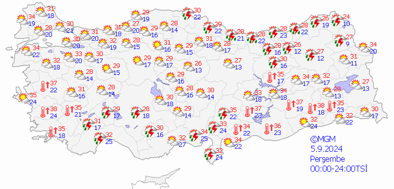 Son dakika hava durumu tahminleri il il 5 Eylül 2024 | Bugün hava nasıl olacak Yağmur var mı Meteorolojiden 5 ile kuvvetli sağanak yağış uyarısı