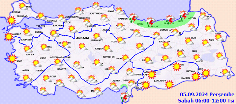 Son dakika hava durumu tahminleri il il 5 Eylül 2024 | Bugün hava nasıl olacak Yağmur var mı Meteorolojiden 5 ile kuvvetli sağanak yağış uyarısı
