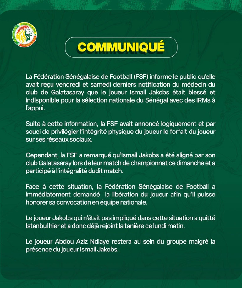 Senegalden Jakobs açıklaması Galatasaraya sakatlık sitemi