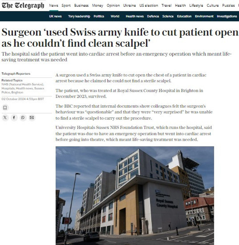 Temiz neşter bulamadı: İsviçre çakısı ile ameliyat yaptı