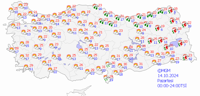 Son dakika hava durumu tahminleri il il (14 Ekim 2024) | Yeni haftada hava nasıl olacak Bugün yağmur var mı Meteorolojiden 5 ile sarı kodlu uyarı