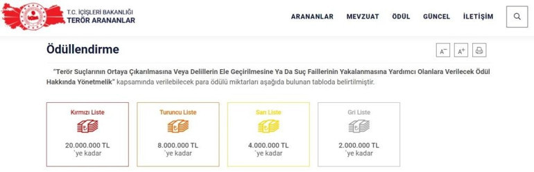 Bakanlık ödülü güncelledi: Bu teröristleri ihbar edene 20 milyon lira