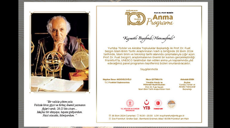 Ömrünü İslam bilim tarihine adayan Fuat Sezgin 100. yılında anıldı