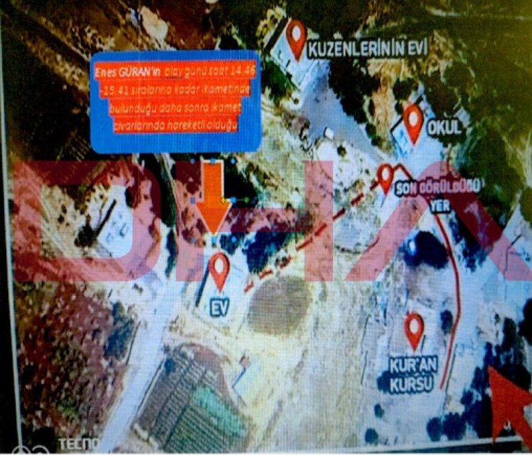 Narin Güran cinayeti davası: İddianameye yansıyan dar alan baz çalışmasının şeması ortaya çıktı